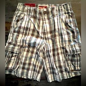 🩵🤎🩳MOSSIMO Cotton Madras Plaid Cargo Shorts NWT